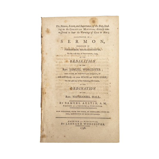 1798 SAMUEL AUSTIN. Christian Minister's Commanded to Warn Men. Ordination of Samuel Worcester