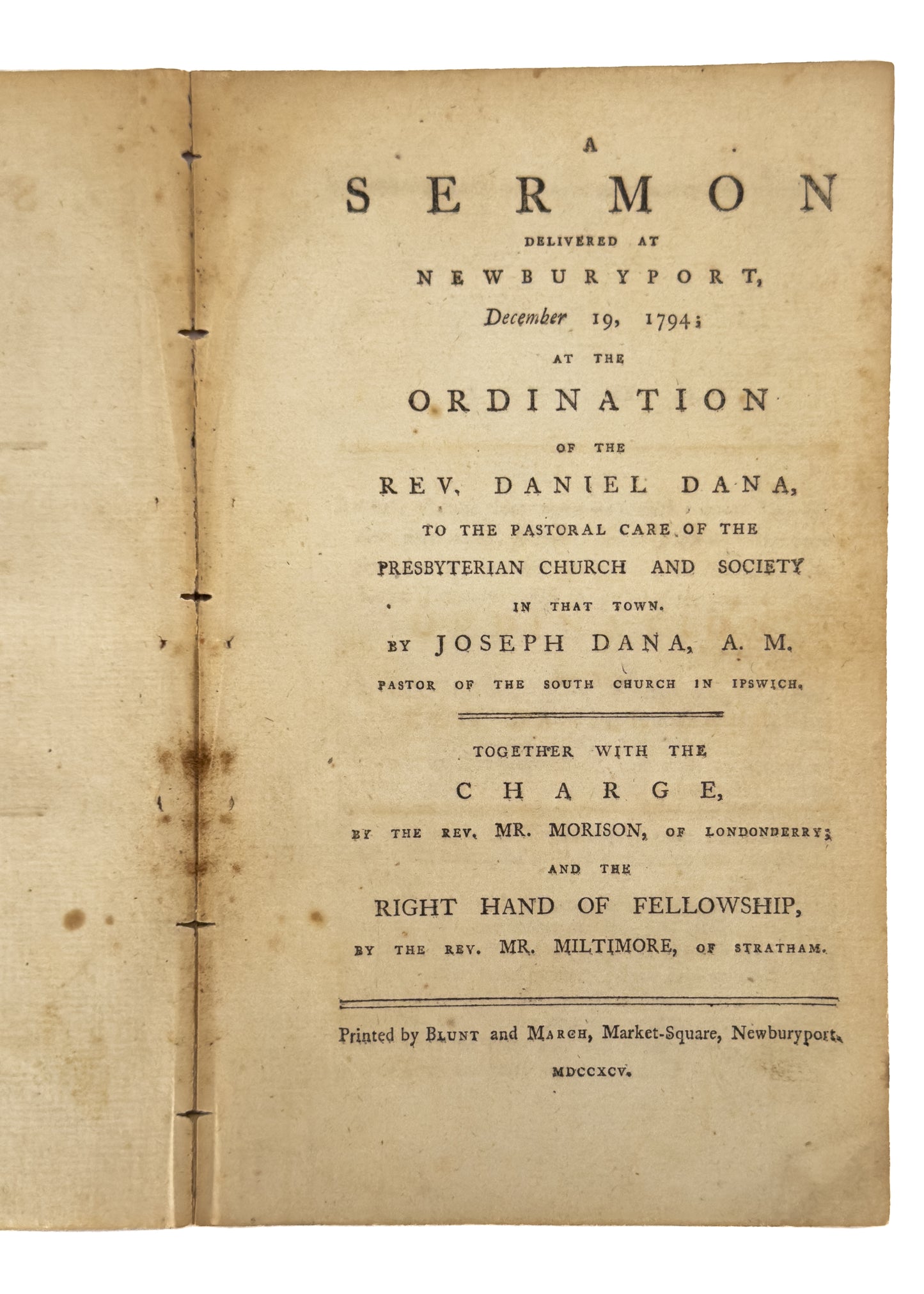 1795 JOSEPH DANA. Christian Minister's Called of God, Not Men. Ordination of Daniel Dana of Newburyport