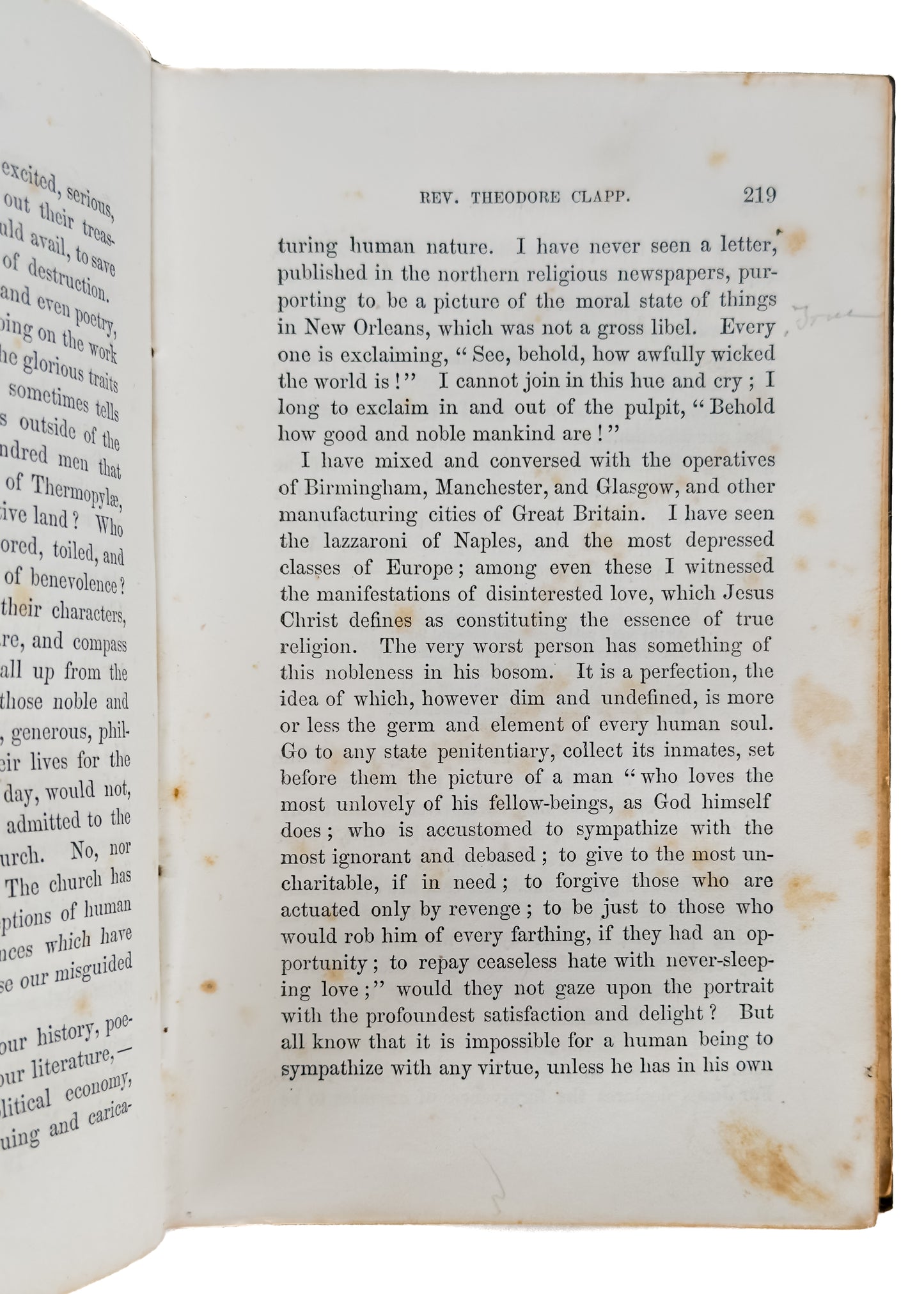 1858 THEODORE CLAPP. Controversial New Orleans Minister, Slavery, Abolition, Cholera &c.