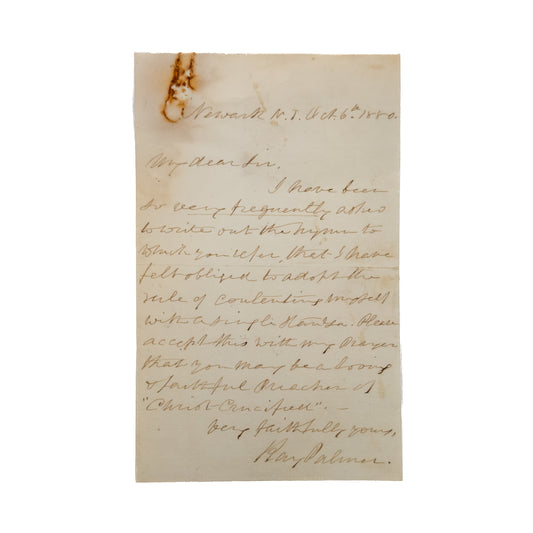 1880 RAY PALMER. Autograph Letter Related to Famous Hymn "Lead Thou Kindly Light."