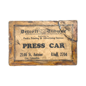 1931 DETROIT TRIBUNE. Rare Press Pass for Detroit's "Negro Weekly" Newspaper.