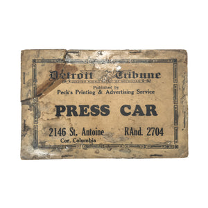 1931 DETROIT TRIBUNE. Rare Press Pass for Detroit's "Negro Weekly" Newspaper.