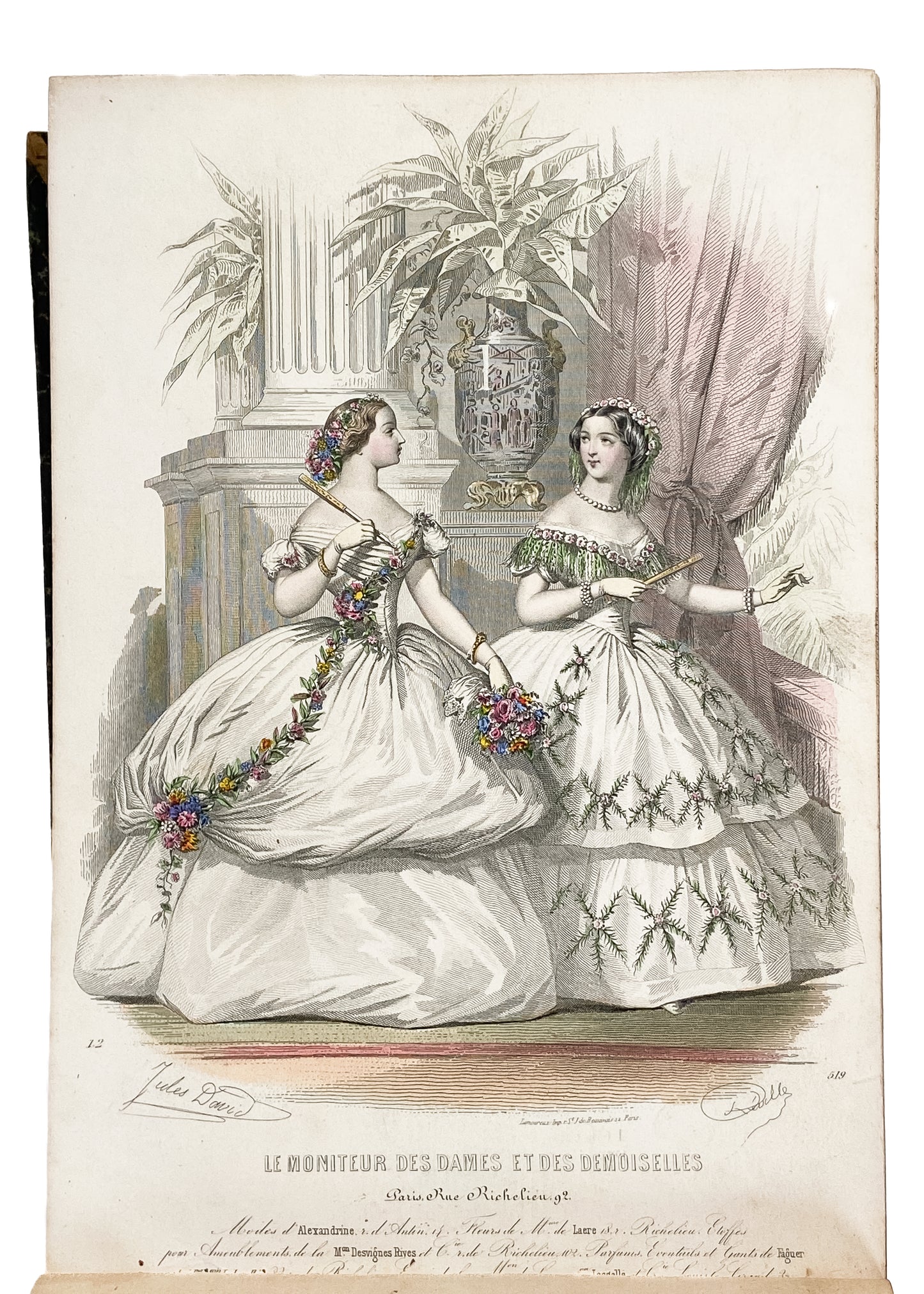 1860's HAND-COLORED FASHION. Custom Binding of 110 Hand-Colored French Fashion Designs.