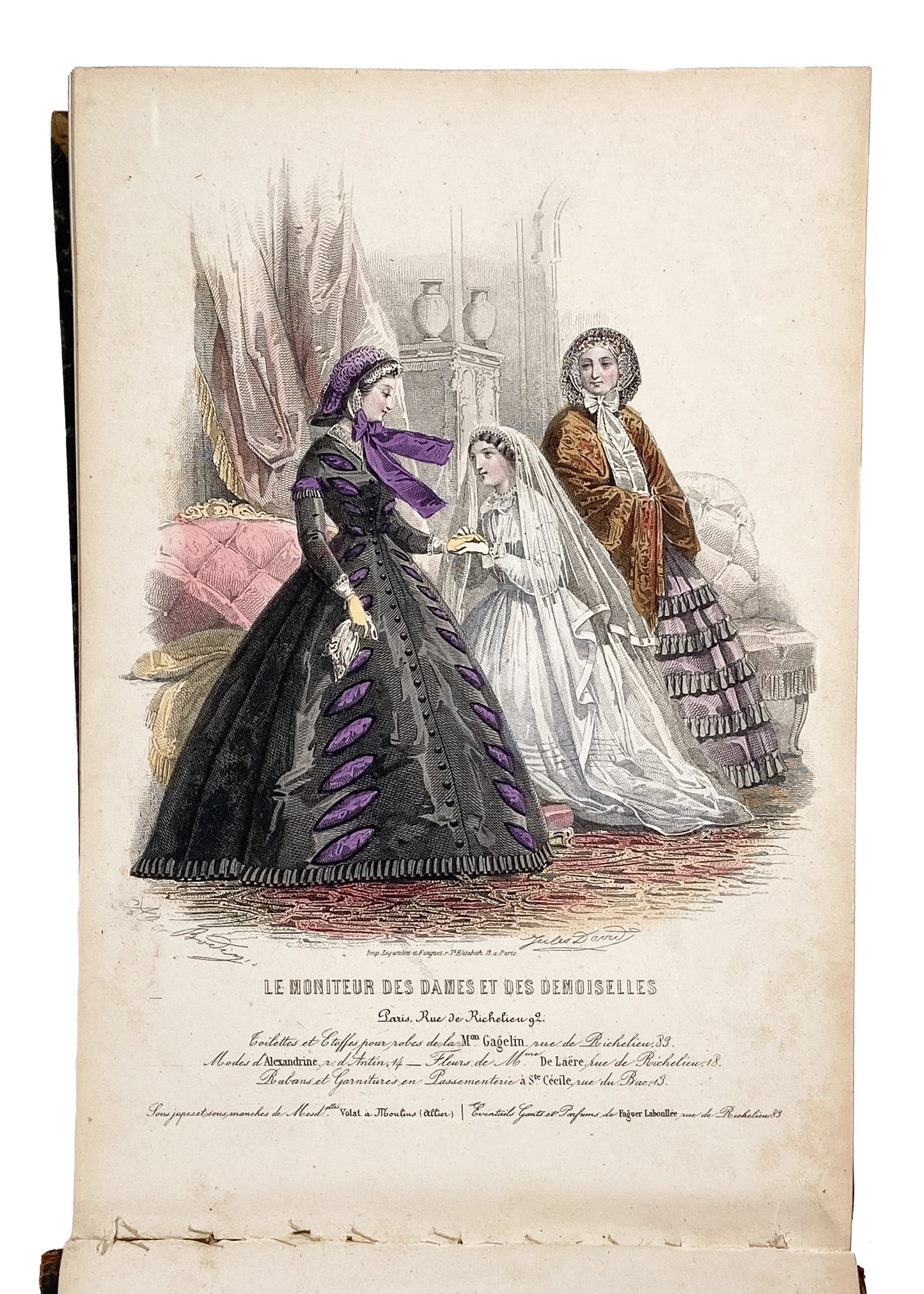 1860's HAND-COLORED FASHION. Custom Binding of 110 Hand-Colored French Fashion Designs.