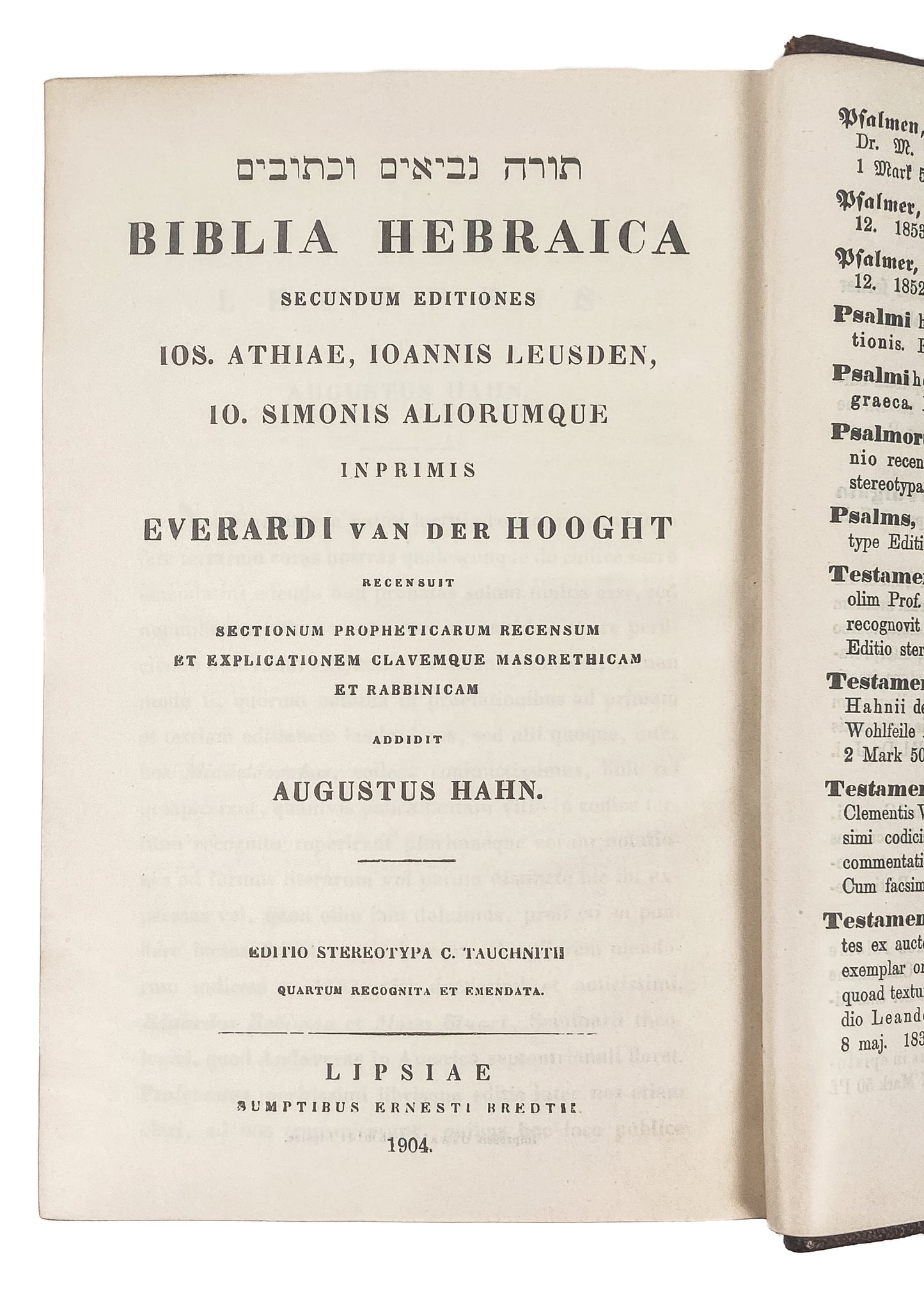 1904 HEBREW BIBLE. In Fine Binding and Owned by Michigan Representative.