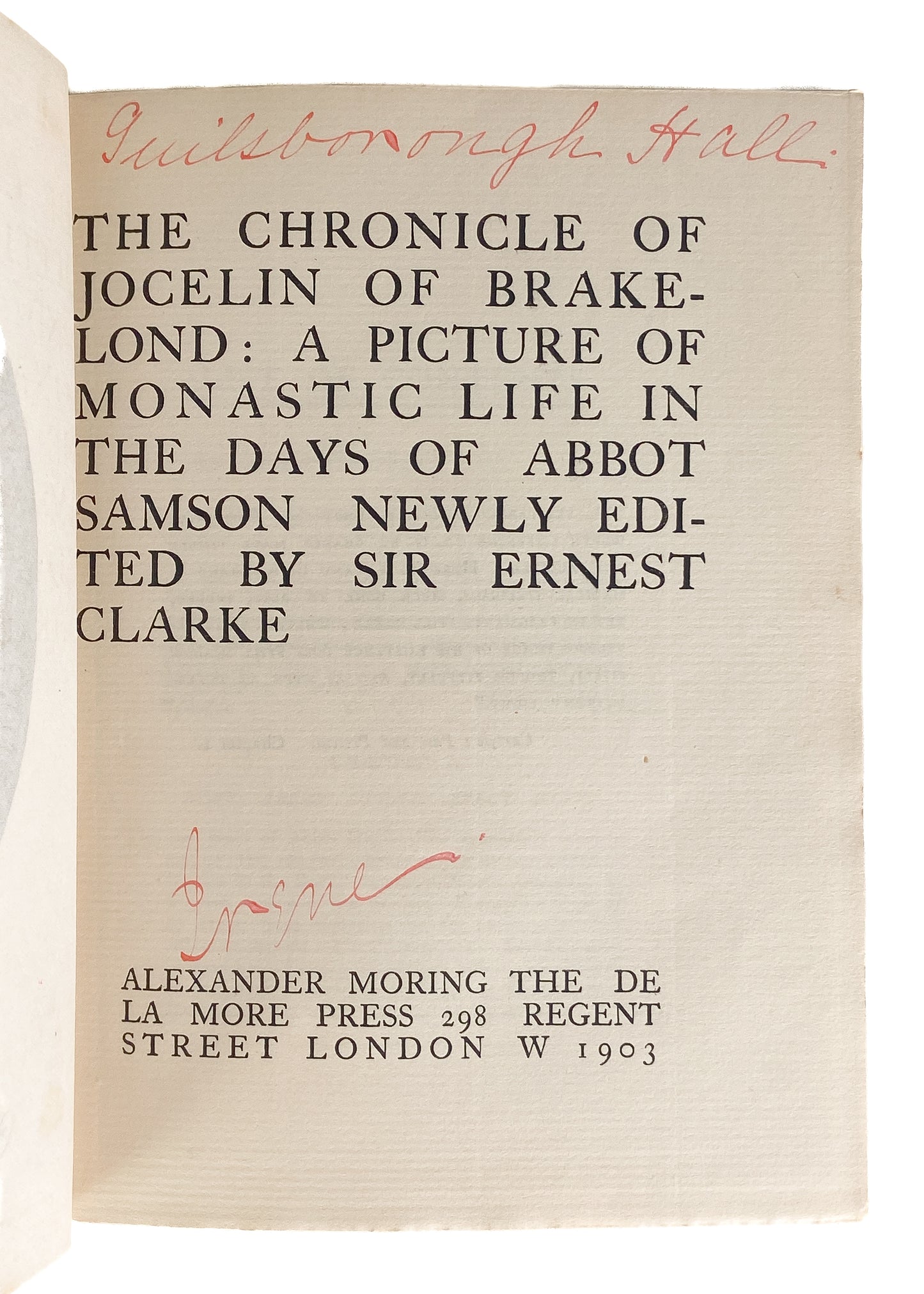 1903 ABBOTT SAMSON [1135-1211]. Monastic Life and Leadership in a 12th Century Spiritual Community.