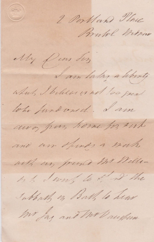 1850 JOHN ANGELL JAMES. Rare Autograph Letter of Significant Evangelical Author.