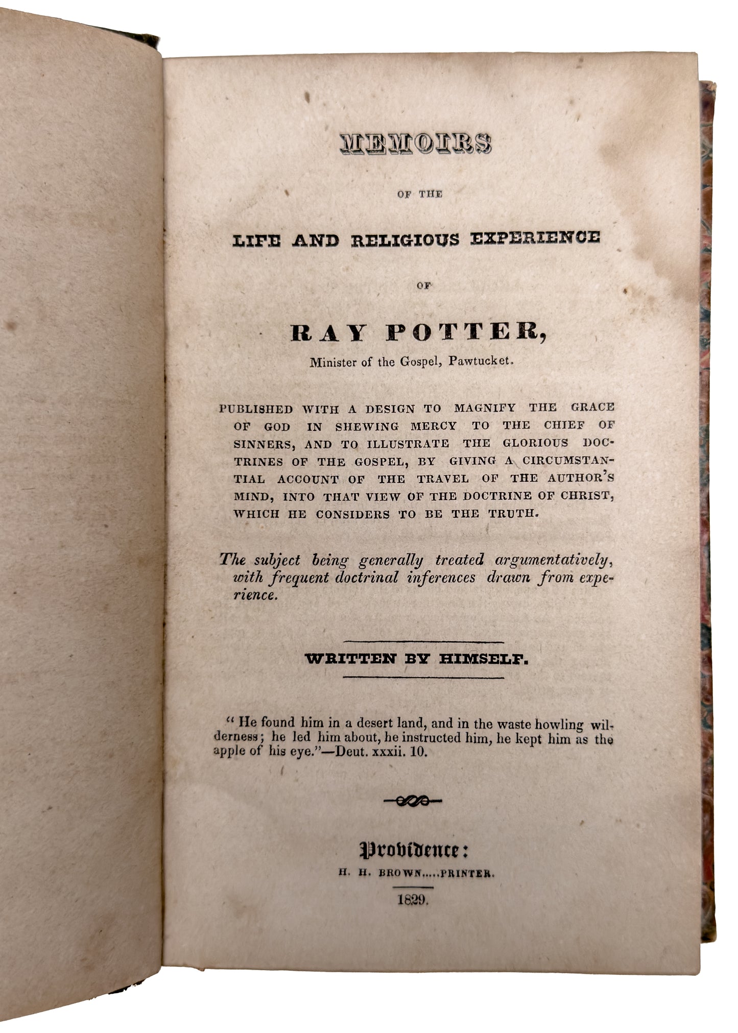 1829 BAPTIST REVIVALIST & WOMANIZER. Rare Memoir of Ray Potter - Six Principle & Freewill Baptist.