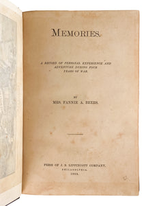1888 CONFEDERATE NURSE MEMOIR. Memories of Personal Experience and Adventure During the Civil War.
