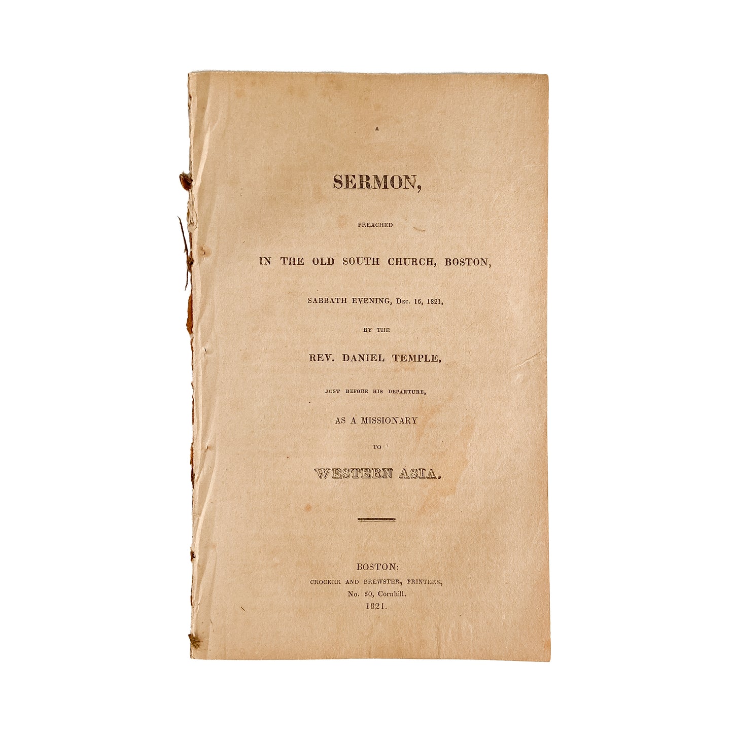 1821 HAYSTACK PRAYER REVIVAL MISSIONARY. Daniel Temple - Missionary to Syria and Turkey.