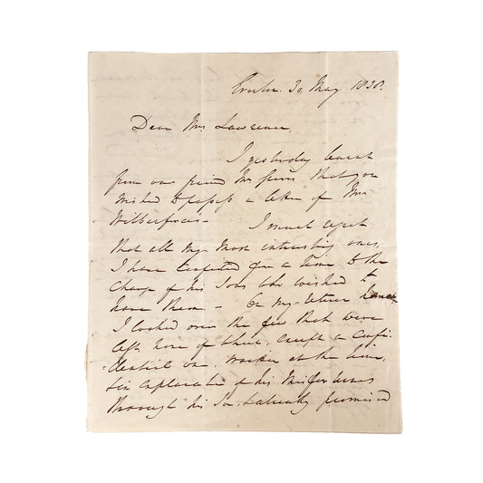 1828 WILLIAM WILBERFORCE. First-rate Autograph Letter to Fellow Abolitionist, Adam Hodgson.