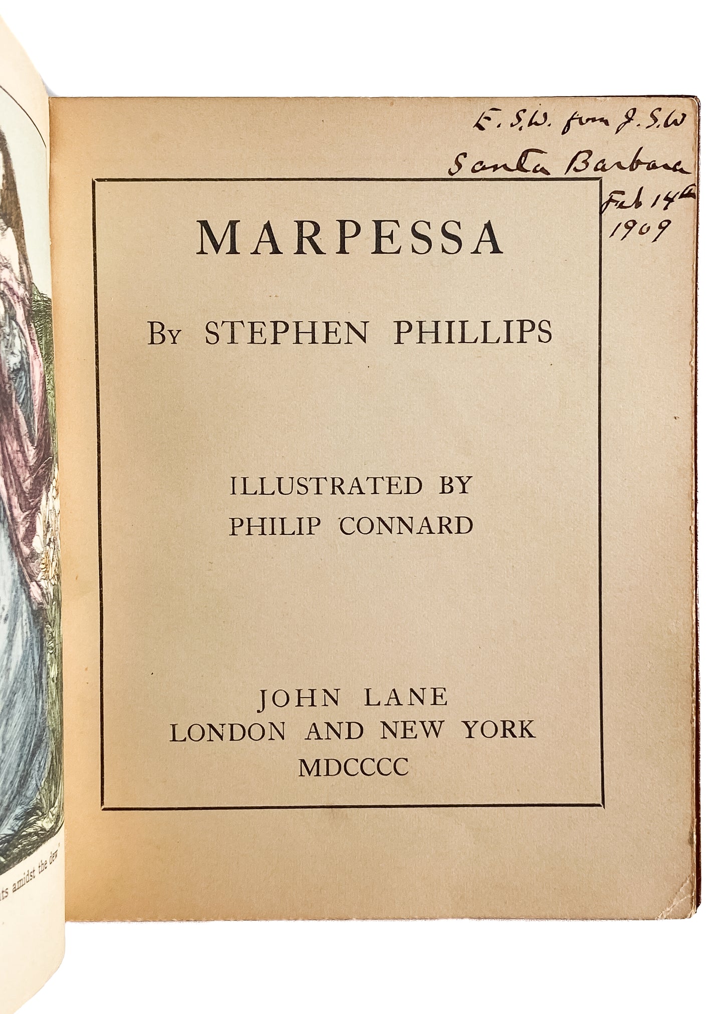 1900 HAMPSTEAD BINDERY. Stephen Phillips. Marpessa. Given as Valentine's Day Gift.