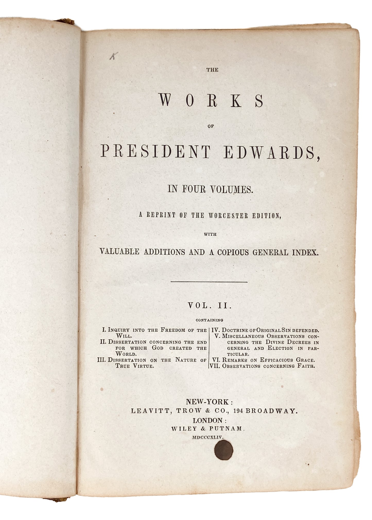 1844 JONATHAN EDWARDS. The Glory of God in Election, Predestination, &c. Full Leather.