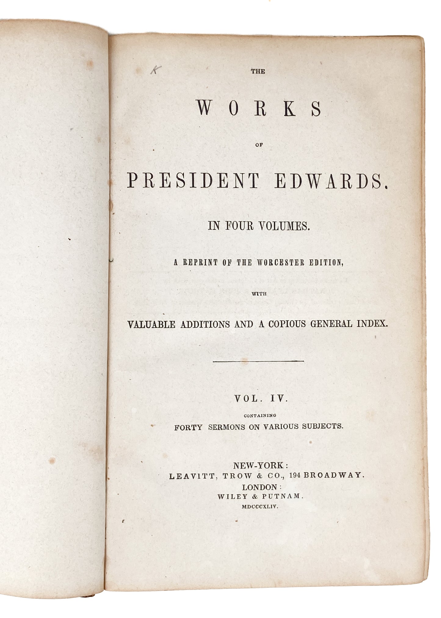 1844 JONATHAN EDWARDS. Forty Sermons on Various Subjects. Full Leather.