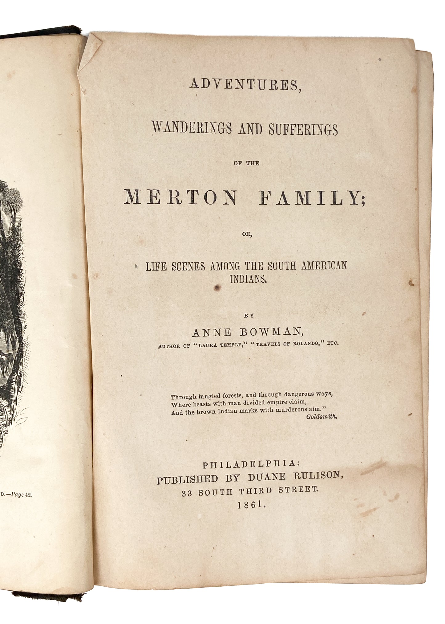 1861 ANNE BOWMAN. Life Among the South American Indians of Andes Mountains, &c. Rare.