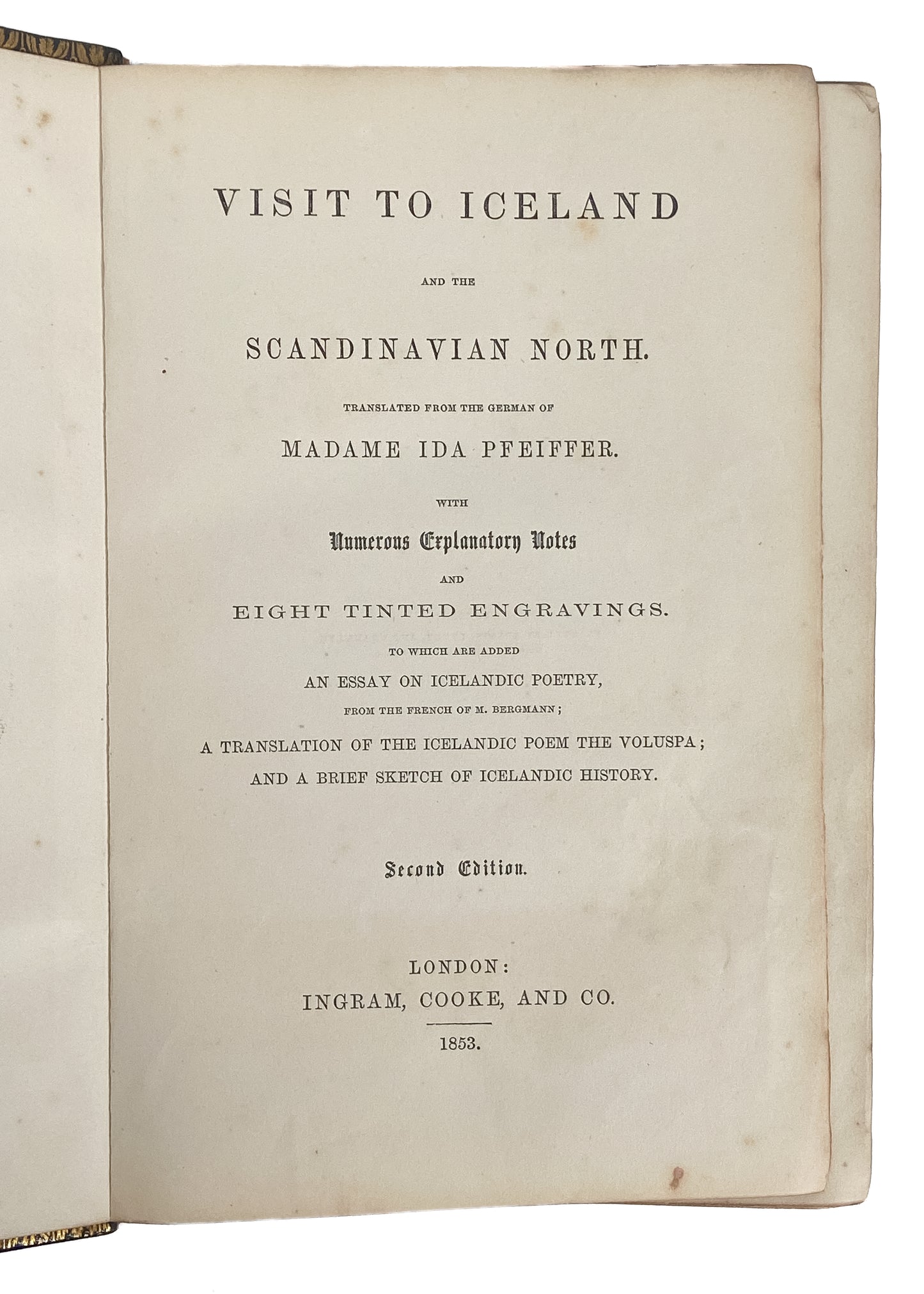 1853 ICELAND. Visit to Iceland with Eight Tinted Engravings by Ida Pfeiffer.