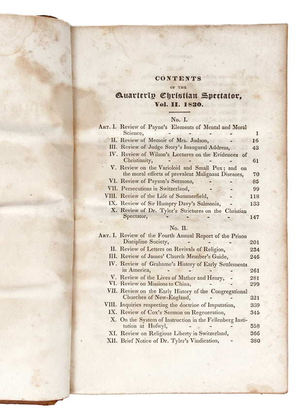 1830 QUARTERLY CHRISTIAN SPECTATOR. Slavery, Revival, Calvinism, Colonization, Vaccination, &c.