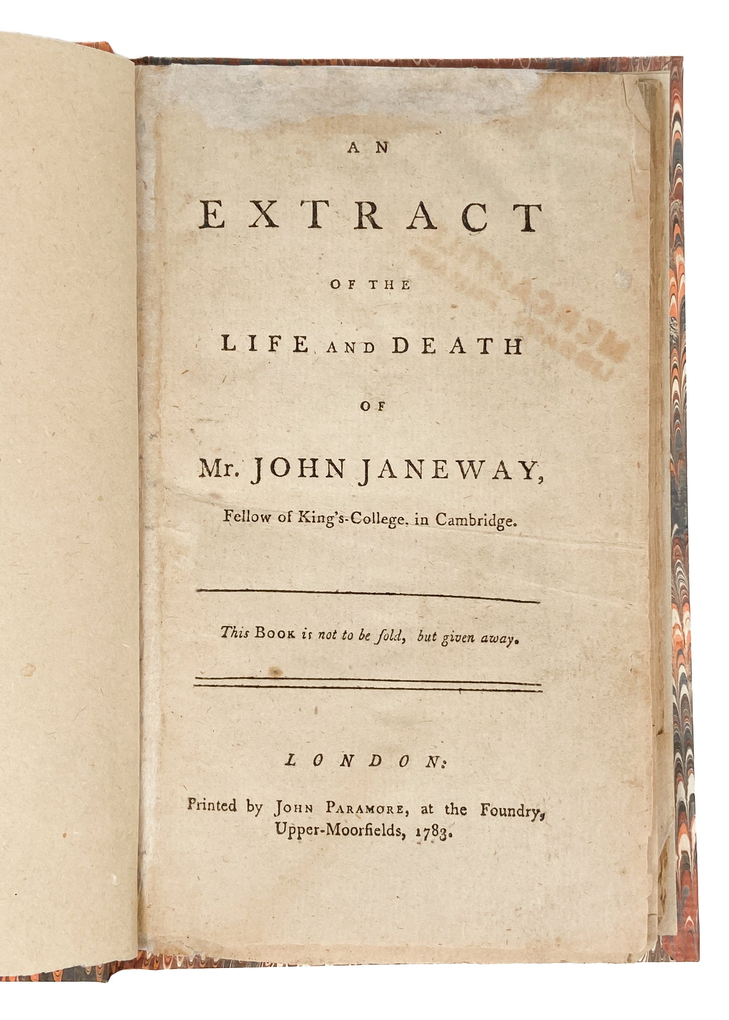 1783 METHODIST TRACT. Life and Death of John Janeway - To be Given Away. By James Wheatley.