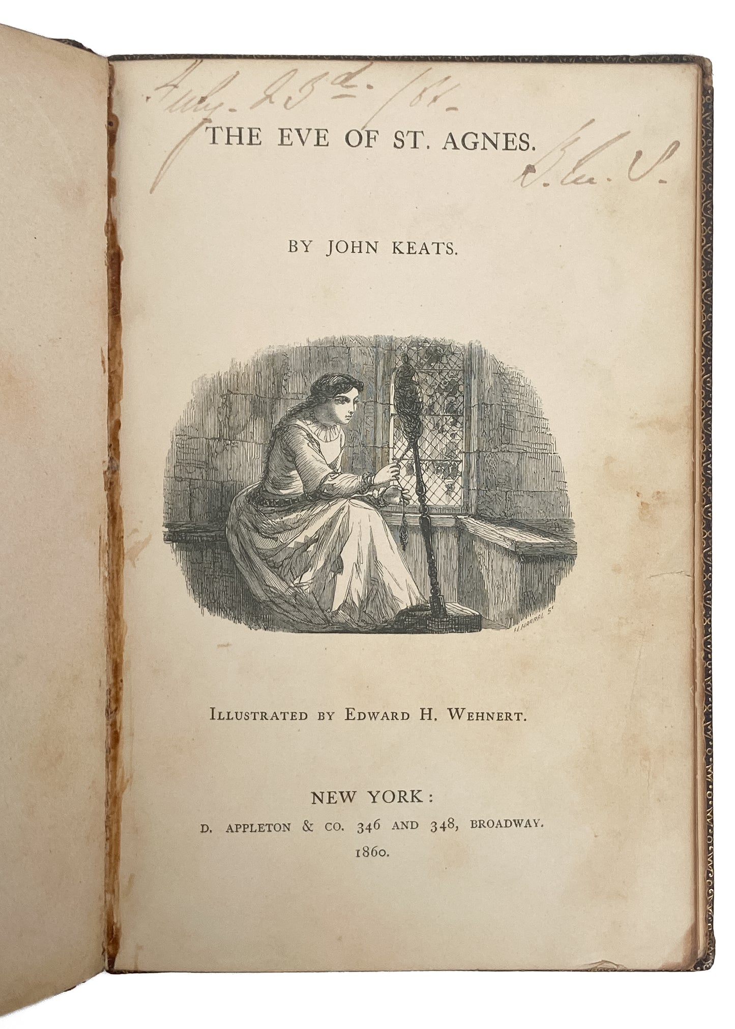 1860 JOHN KEATS. Finely Bound "The Eve of St. Agnes" with Illustrations by Edward H. Wehnert.