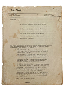 1964 STAR TREK. Rare First Draft Pitch Proposal Print for Star Trek. Wildly Different!