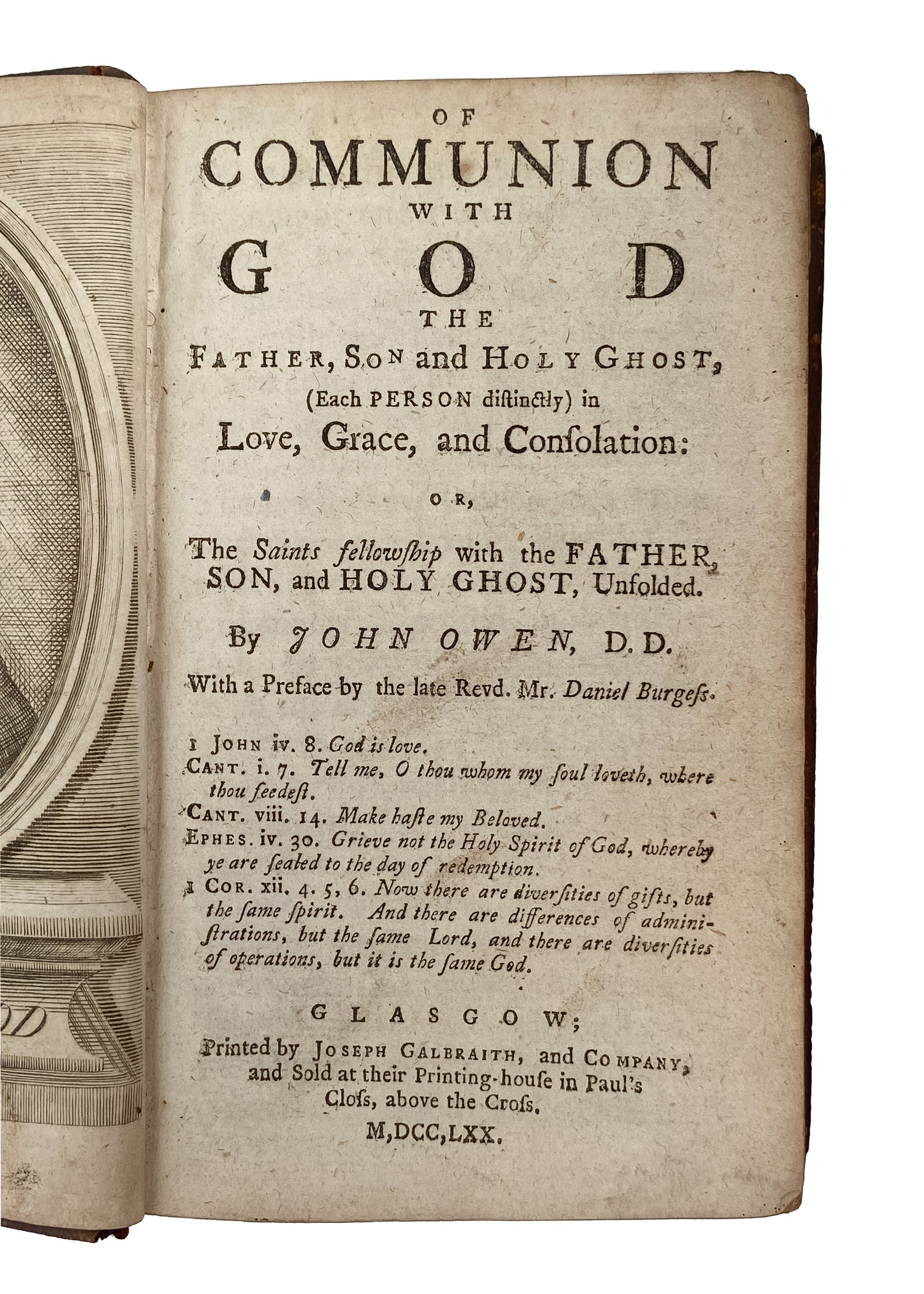 1770 JOHN OWEN. On Communion with God. Early Scottish Edition of Puritan Classic.