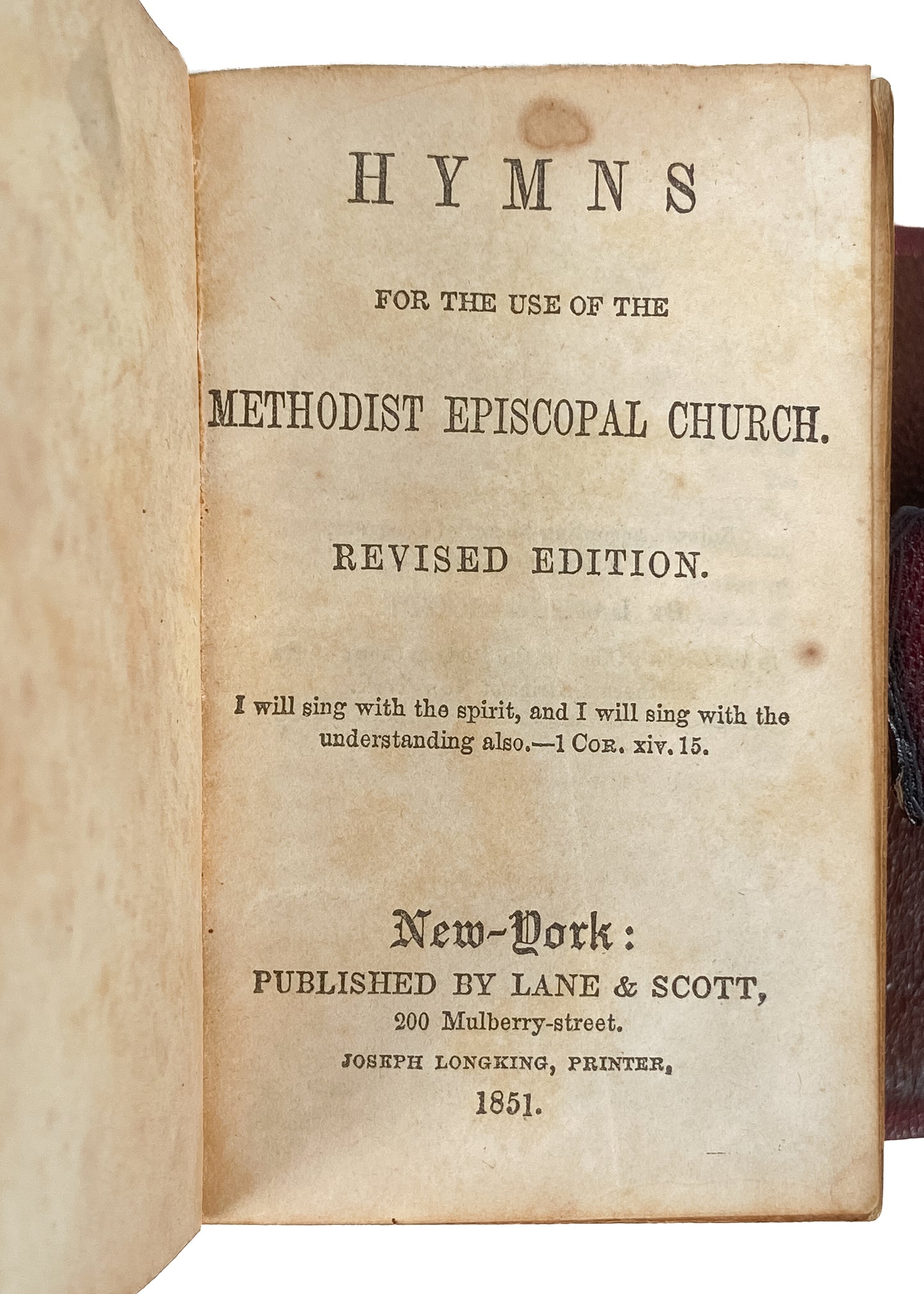 1851 METHODIST. Absolute Charmer Methodist Hymnal in Miniature Wallet-Style Binding.