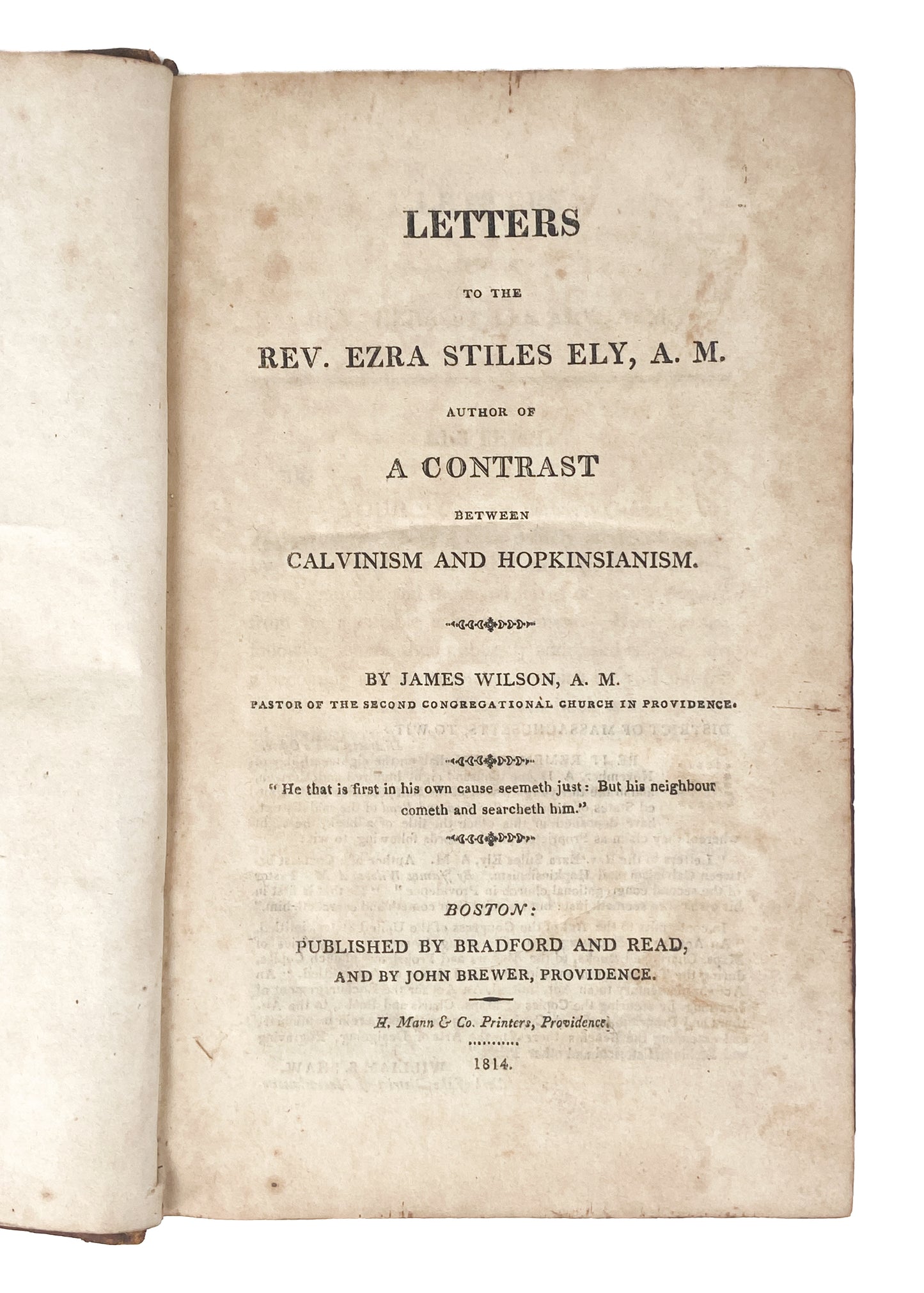 1814 CALVINISM & HOPKINSIANISM. Debate on New Light, Great Awakening Hell-Fire and Brimstone Preaching.