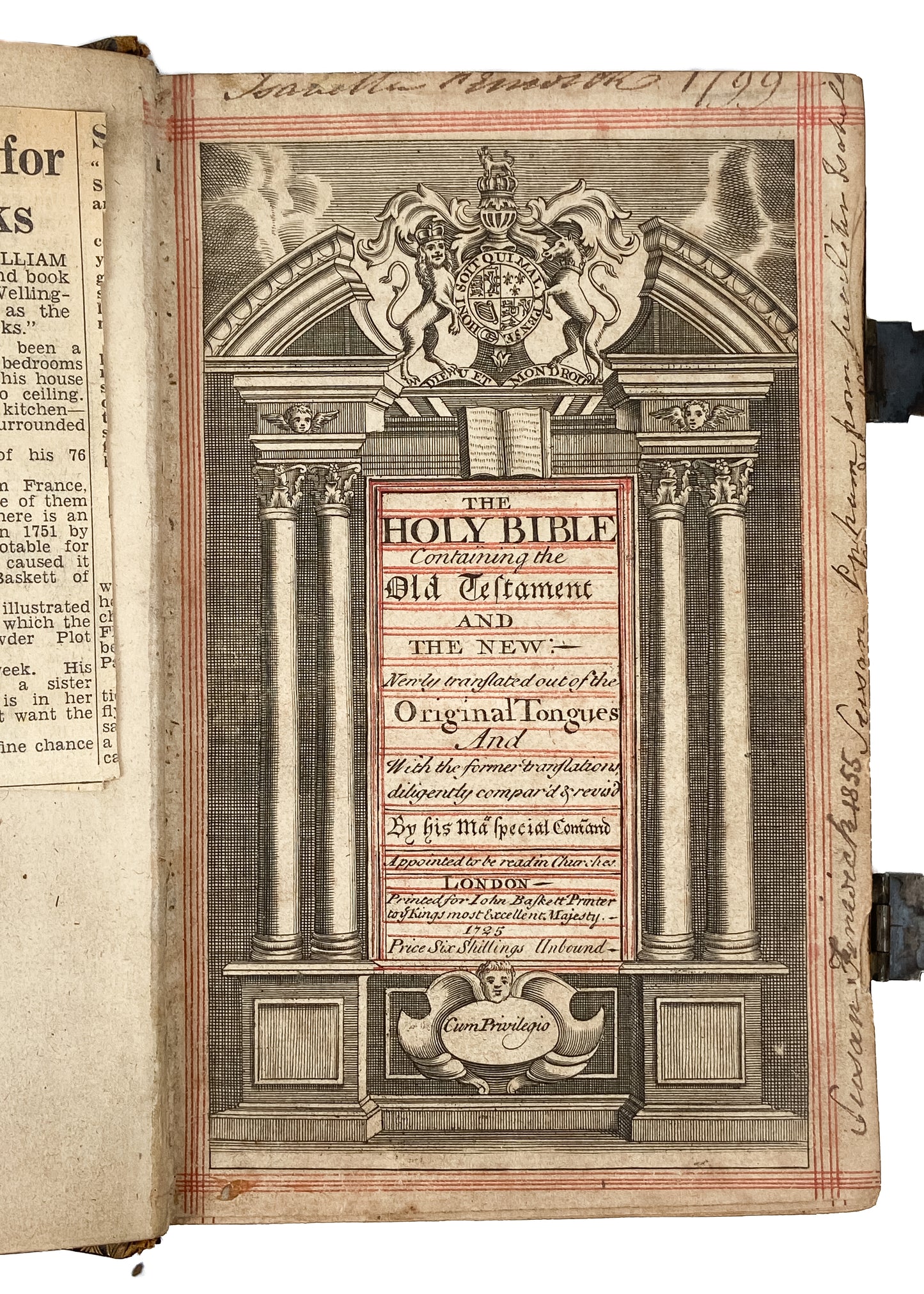 1725 THE PRICE-FIXING BIBLE. First Edition in a Fine Leather Binding w/Superb Provenance!