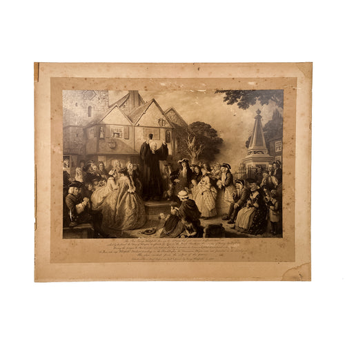 1860 GEORGE WHITEFIELD. Large 18 x 26 Inch Sepia Print of Whitefield Preaching, 1739.