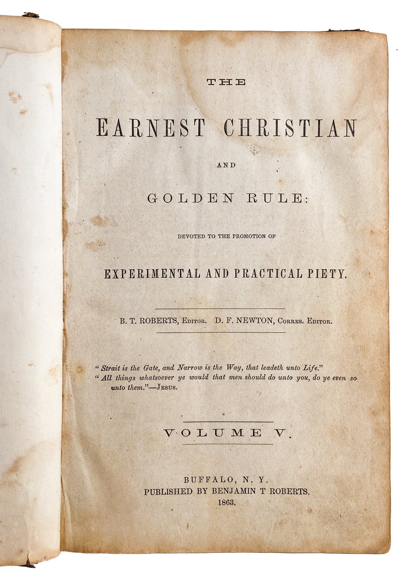1863 B. T. ROBERTS. The Earnest Christian. Rare Civil War Years of Holiness Periodical.