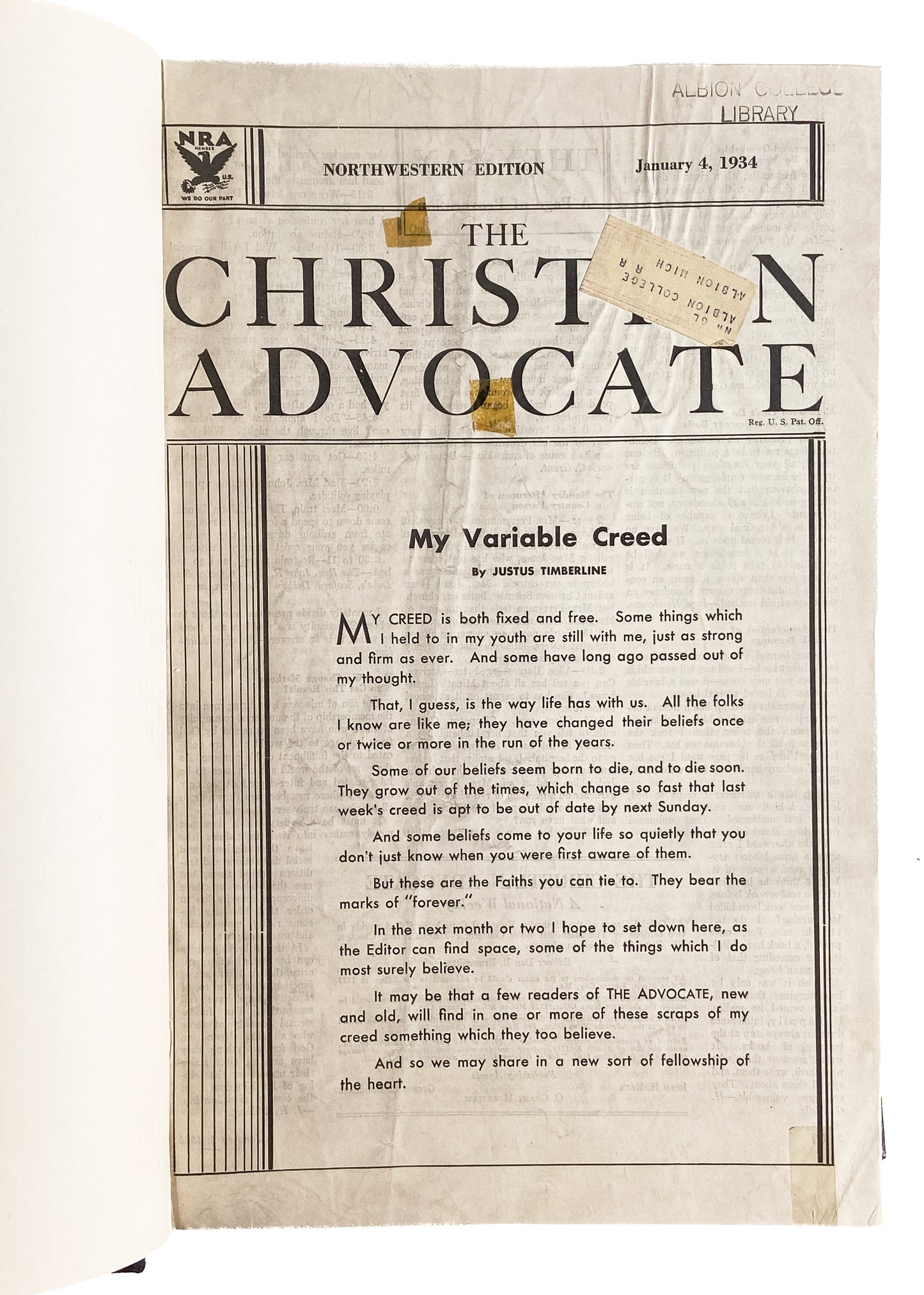 1934-1939 NORTHWESTERN CHRISTIAN ADVOCATE. Fine Five Years of Important Methodist Periodical!