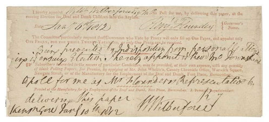 1812 WILLIAM WILBERFORCE. Autograph Document for the Asylum for Deaf and Dumb Children.