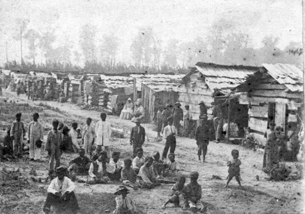 1861-63 CONTRABAND ENCAMPMENT. Undocumented First-Hand Watercolor of Freed Slave Camp.