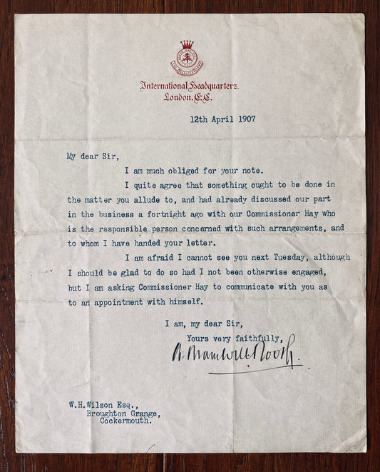 1907 BRAMWELL BOOTH | SALVATION ARMY. Autograph Letter Signed on Salvation Army Letterhead.