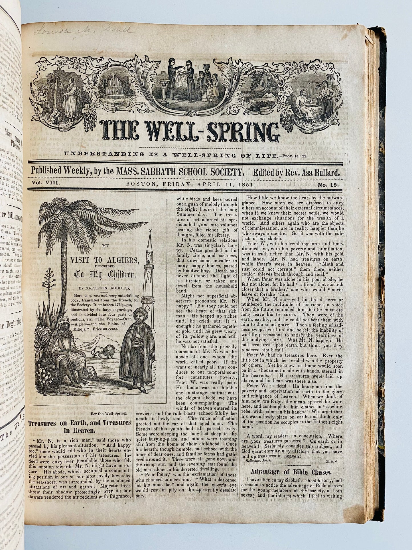 1850-1851 ASA BULLARD. The Well-Spring Magazine. Extensive Juvenile Revival Content &c.