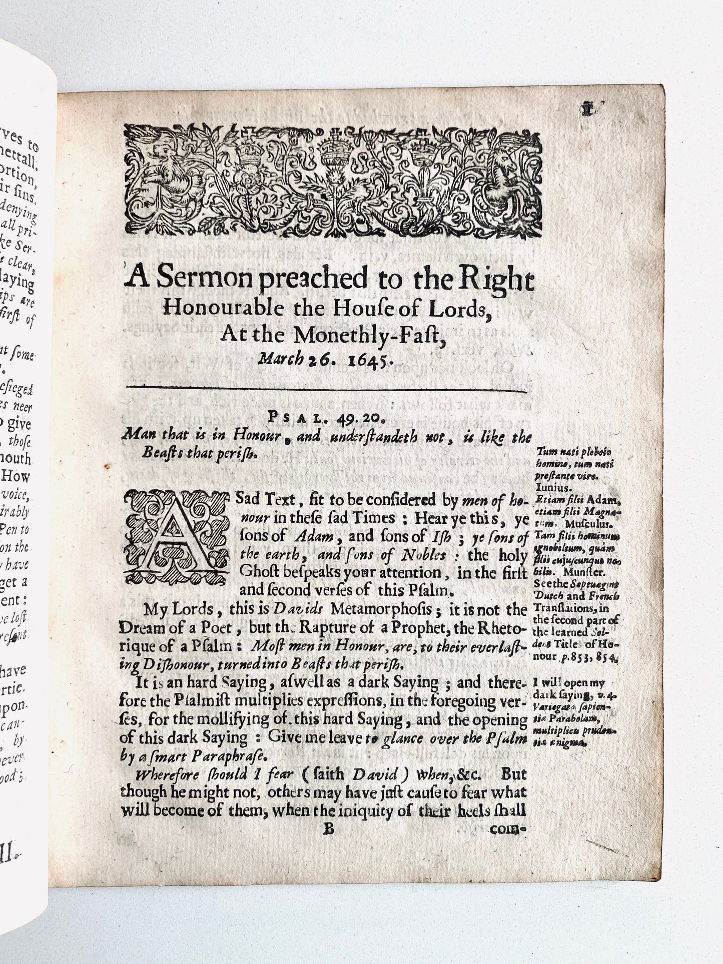 1645 FRANCIS CHEYNELL. The Man of Honour. A Rip-Roaring Sermon Against Popular Alignment with Christianity