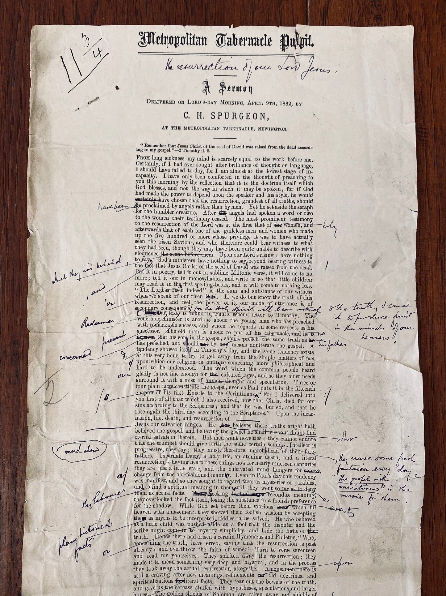 1882 C. H. SPURGEON. Autograph Printer's Galleys. The Resurrection of Our Lord Jesus - Jesus and His People as the Temple!