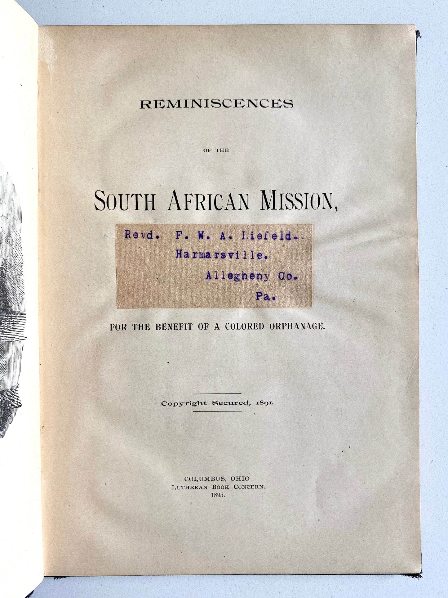 1895 F. W. A. LIEFELD. Missions in Zululand - Sold for the Benefit of a Colored Orphanage.