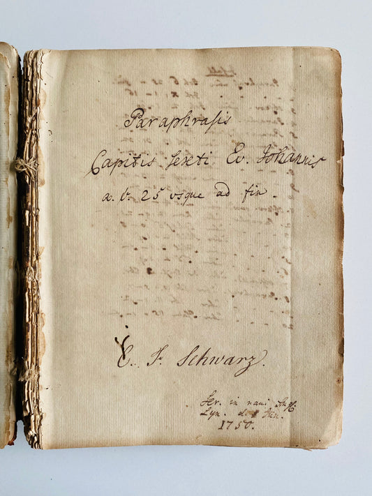 1750 CHRISTIAN FRIEDRICH SCHWARTZ. 400pp Unpublished Manuscript of the "Apostle to India."