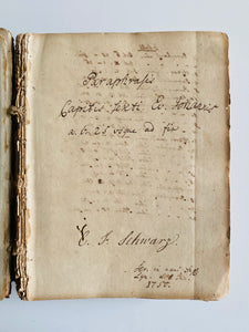 1750 CHRISTIAN FRIEDRICH SCHWARTZ. 400pp Unpublished Manuscript of the "Apostle to India."