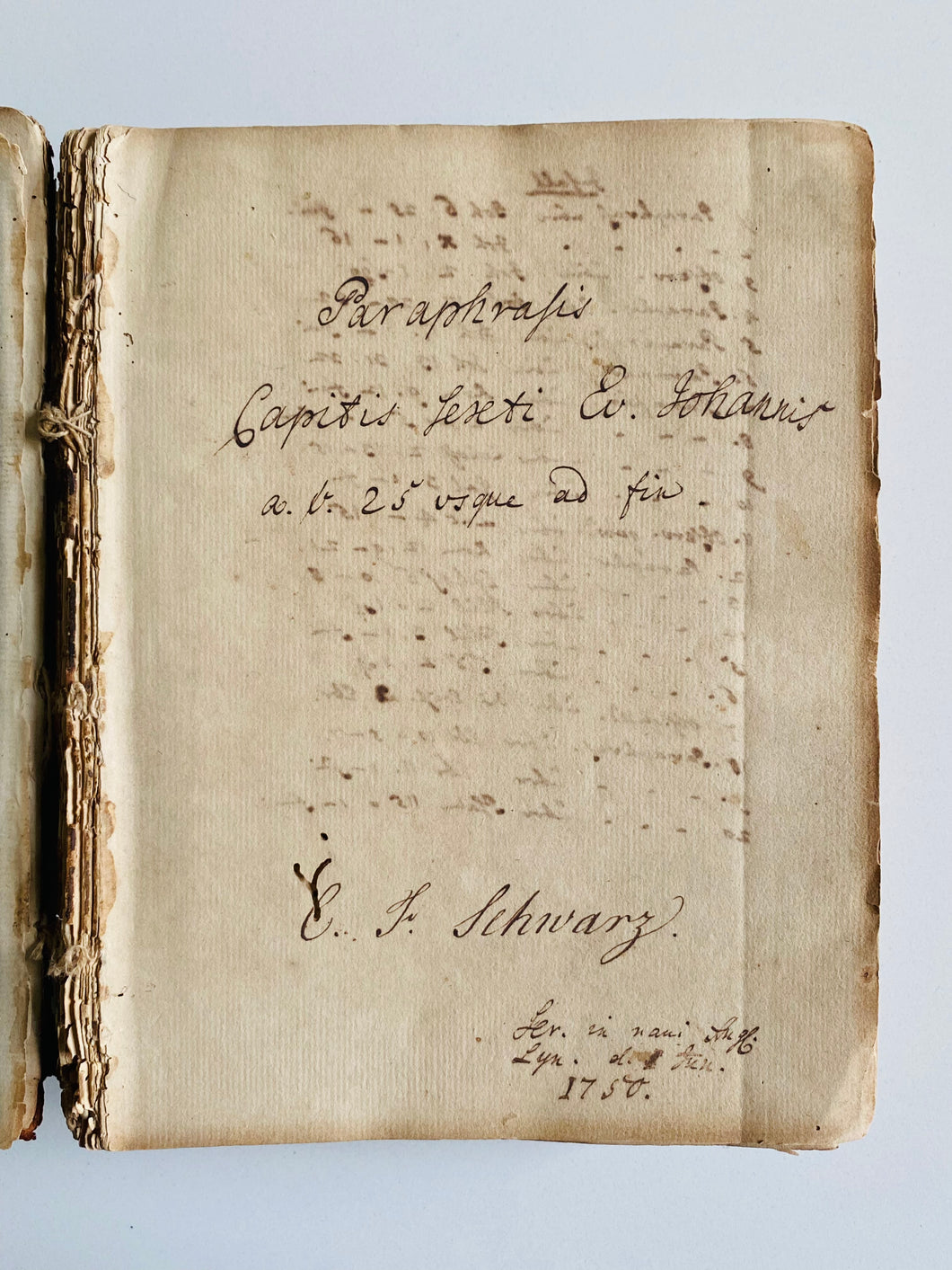 1750 CHRISTIAN FRIEDRICH SCHWARTZ. 400pp Unpublished Manuscript of the 