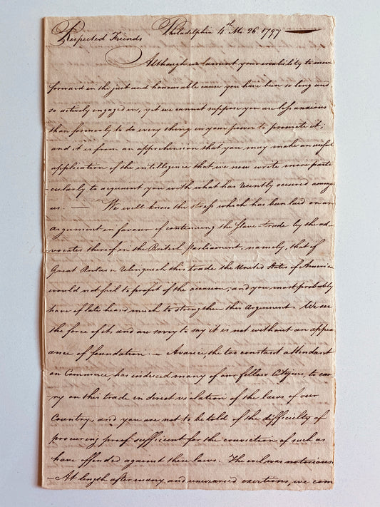 1797 ABOLITION. Correspondence between 1st Abolition Society in America & William Wilberforce & Co. Amazing!