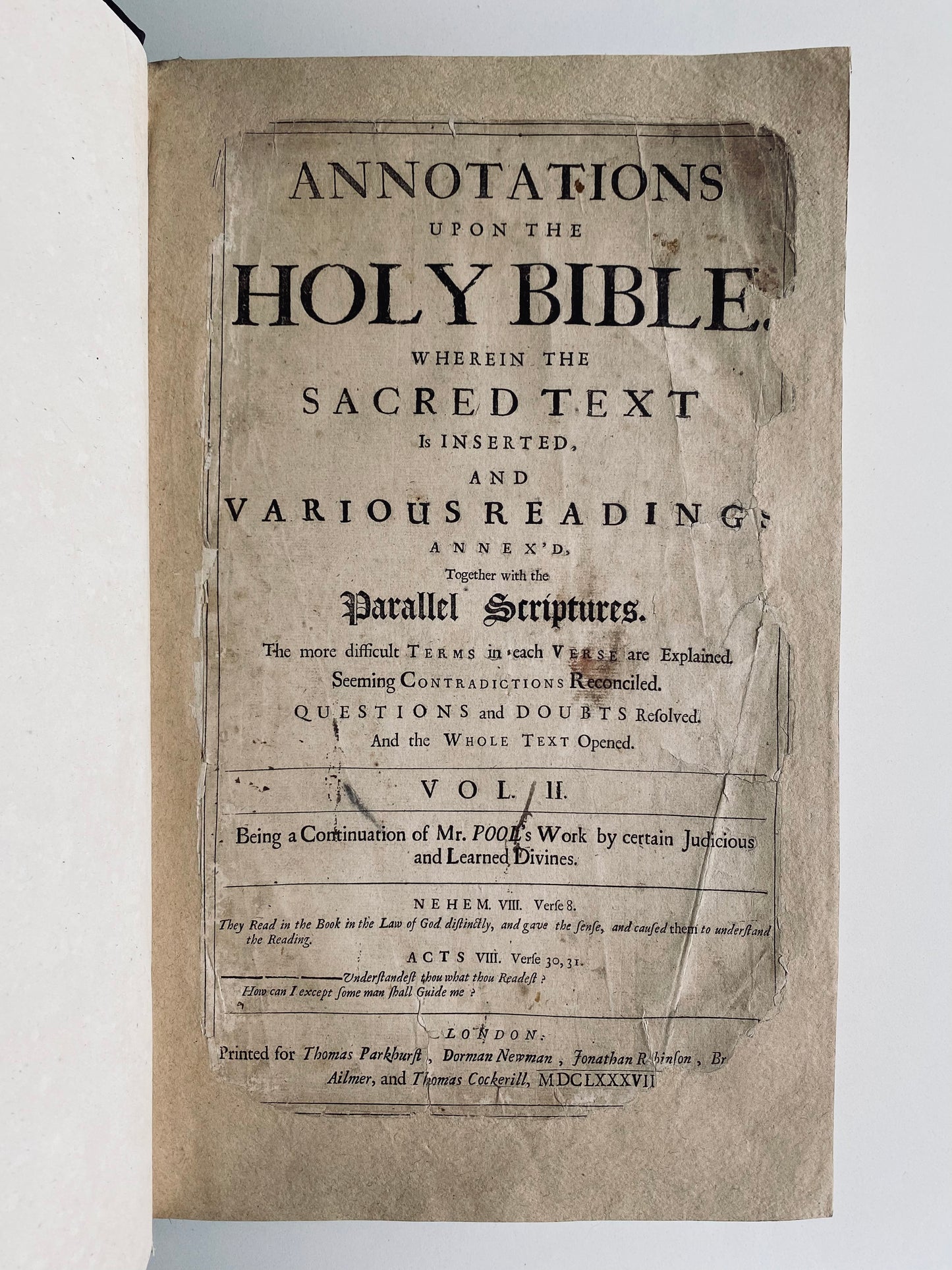 1687 JONATHAN EDWARDS. His Personal Copy of One of His Favorite Commentaries. Poole's Annotations.