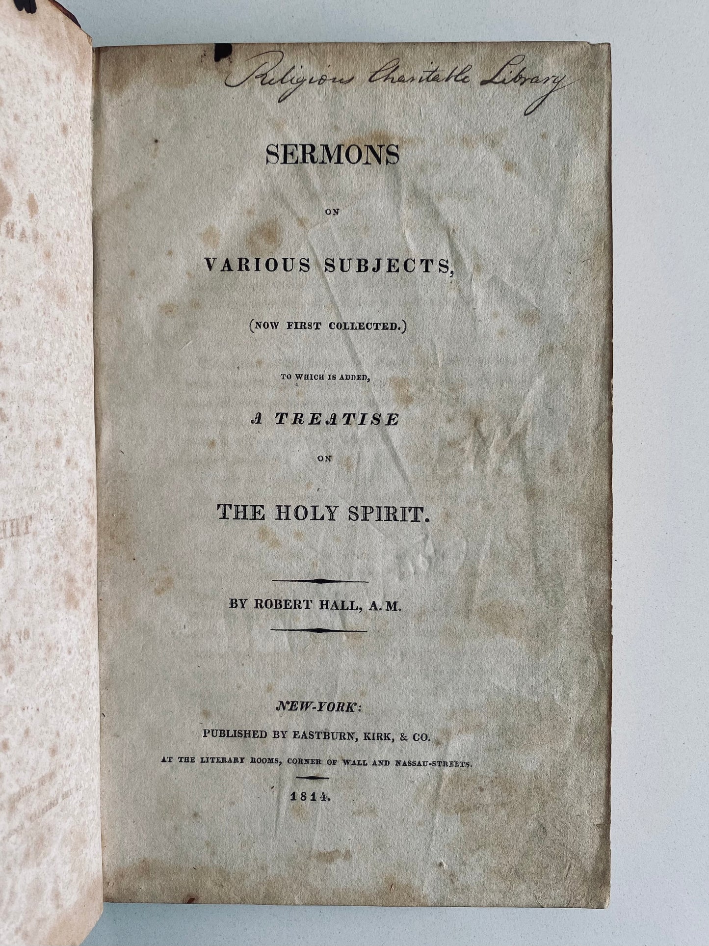 1814 ROBERT HALL. Sermon on Various Subjects. First Edition. Rare Baptist Publication.