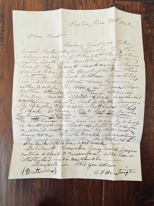 1841 BOSTON REVIVAL. Wonderful Original Letter re: 1841 Revival in Boston!