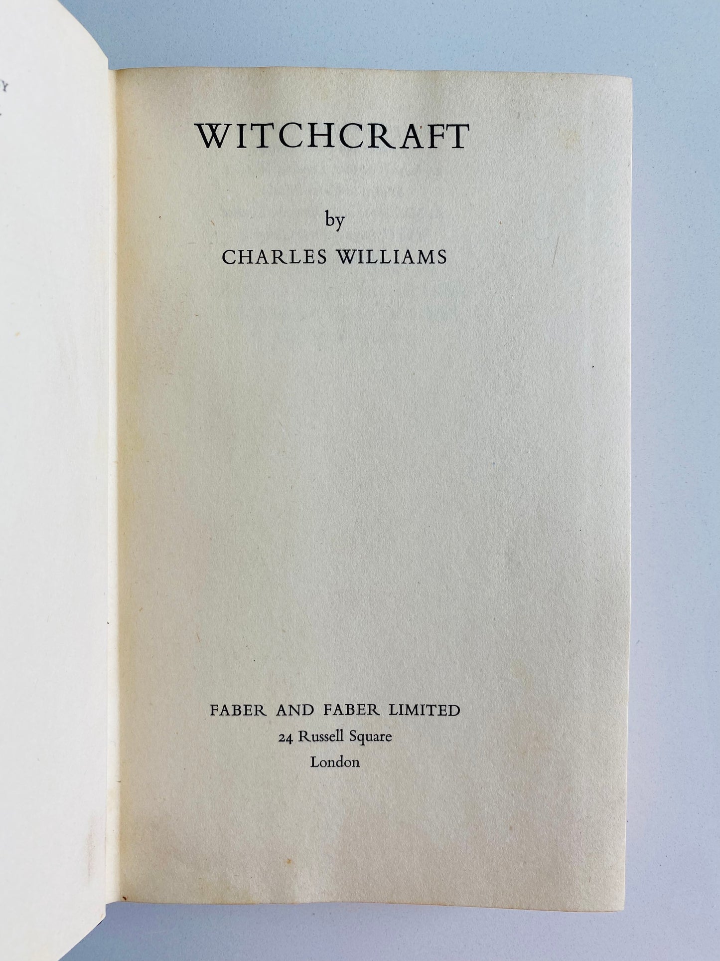 1941 CHARLES WILLIAMS. Witchcraft. Rare by Inklings Member, First Edition, First Printing.