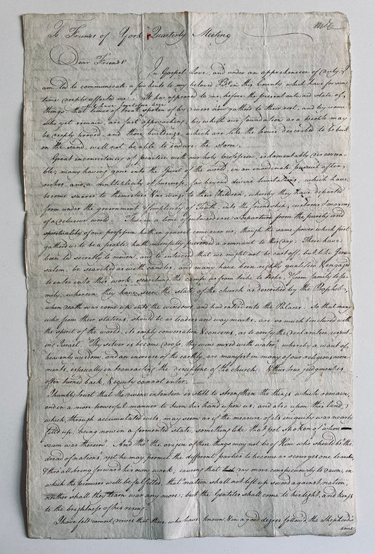 1776 ELIZABETH TUKE. Rare Female Quaker Manuscript Sermon Urging Against American Revolution.