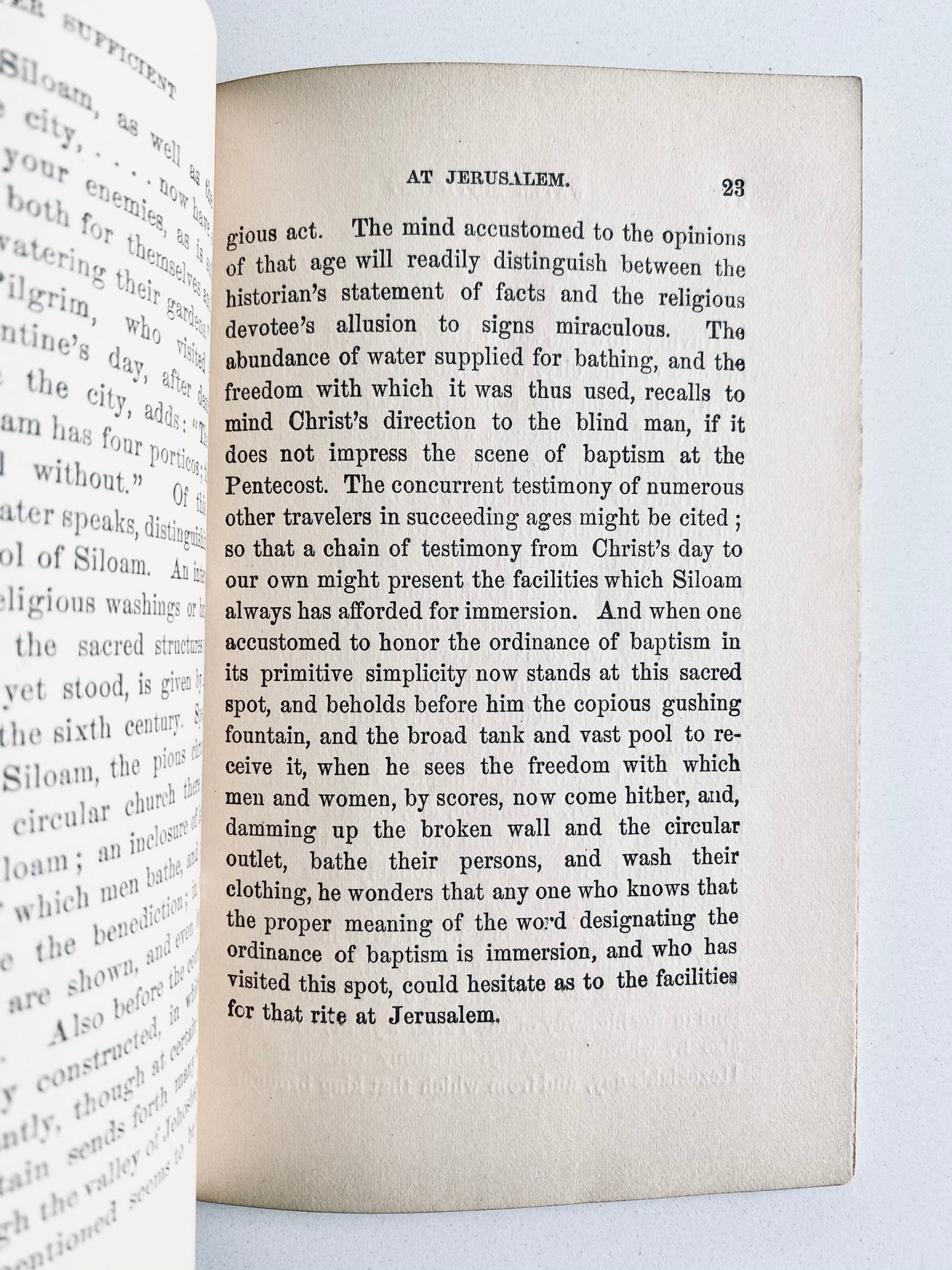 1851 BAPTIST APOLOGETIC. Rare on the Sufficiency of Water in Ancient Jerusalem for Immersion.