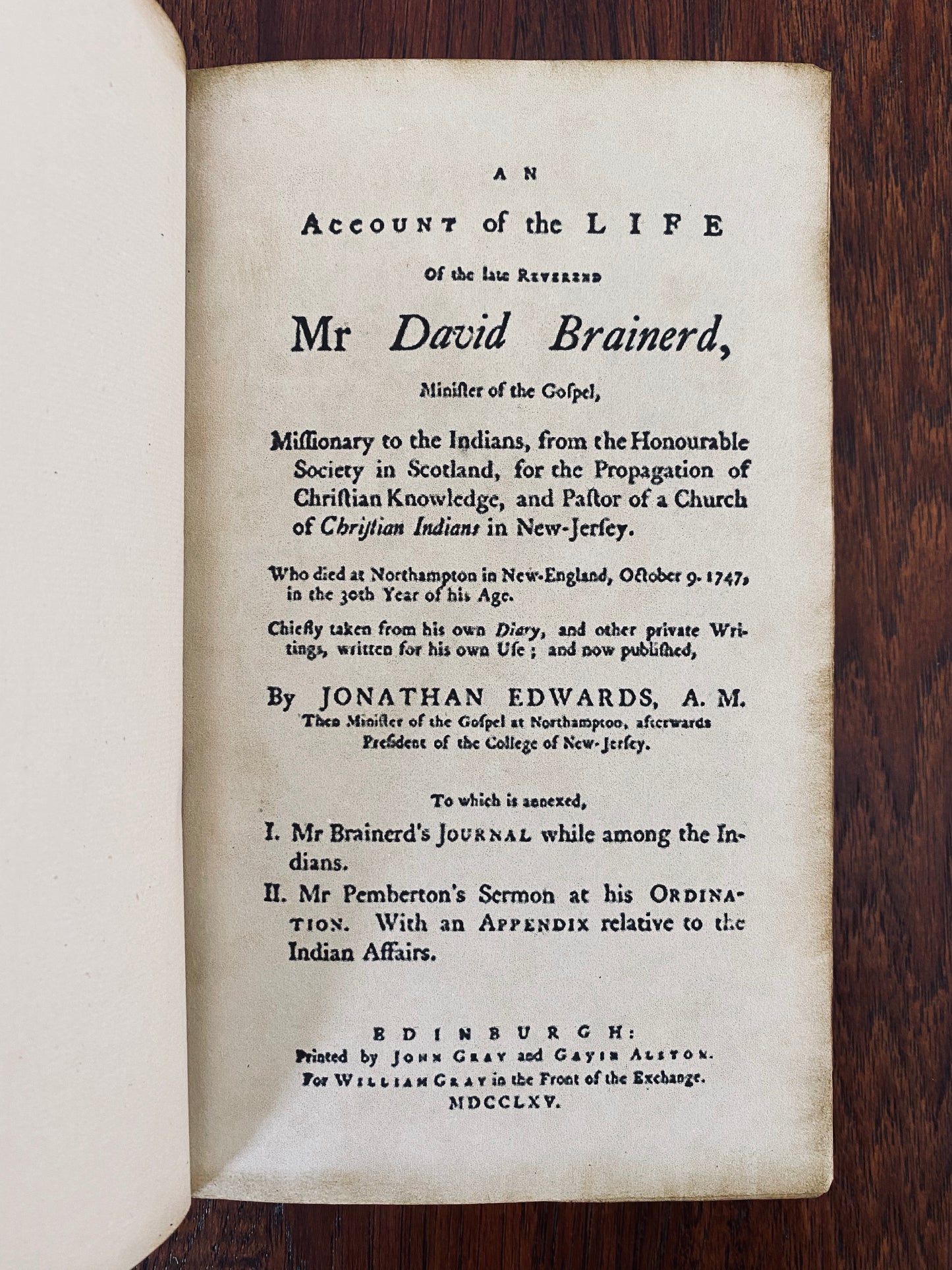 1765 DAVID BRAINERD. First Complete Edition of Brainerd's Journal + Jonathan Edwards' Life of Brainerd