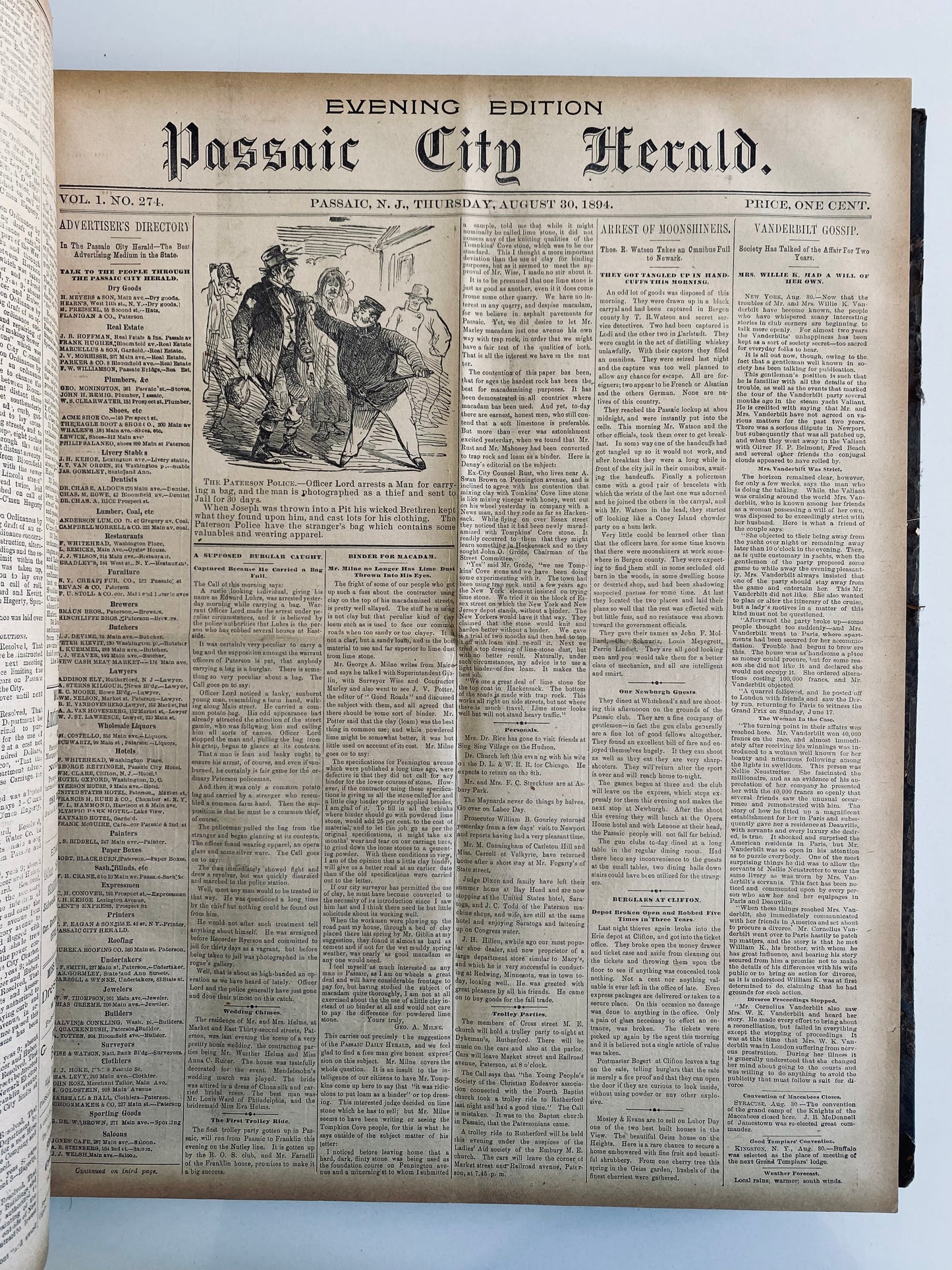 1894 PASSAIC CITY HERALD. Massive Elephant Folio. 180 Issues, 1400 Pages. Lynching, China, Japan, Anarchists, &c.